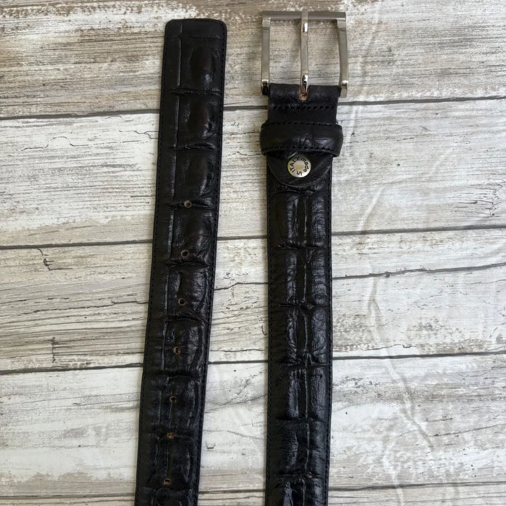 Sergio Balestri Leather Belt Black 115IT/XL US Textured Embossed Made in Italy